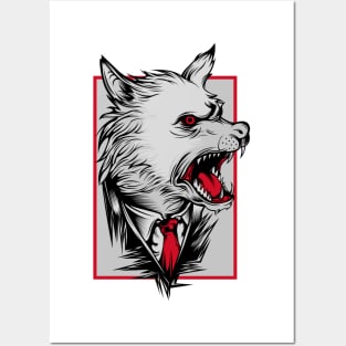 Angry Wolf Dog White Red Posters and Art